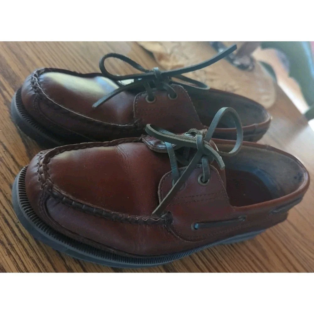 Men's Vintage Bass Moccasins Leather Brown Lace Up Casual Loafers 7‎ M Brazil
